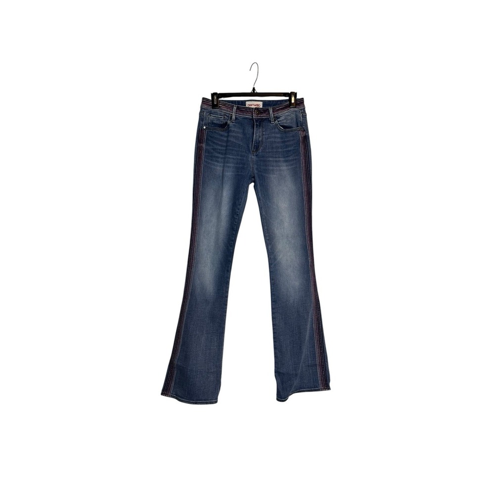 Driftwood Isabel Jeans Size 27 Blue Pink Side Embroidered Flared Leg